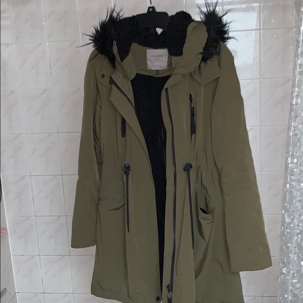 Zara Olive Green Hooded Winter Parka Jacket - S